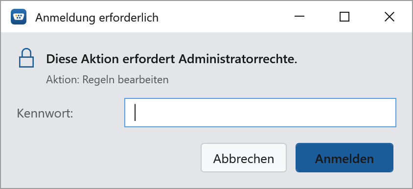 ComPortBinder Anmelde-Dialog: geschützte Aktion erfordert Administratorrechte